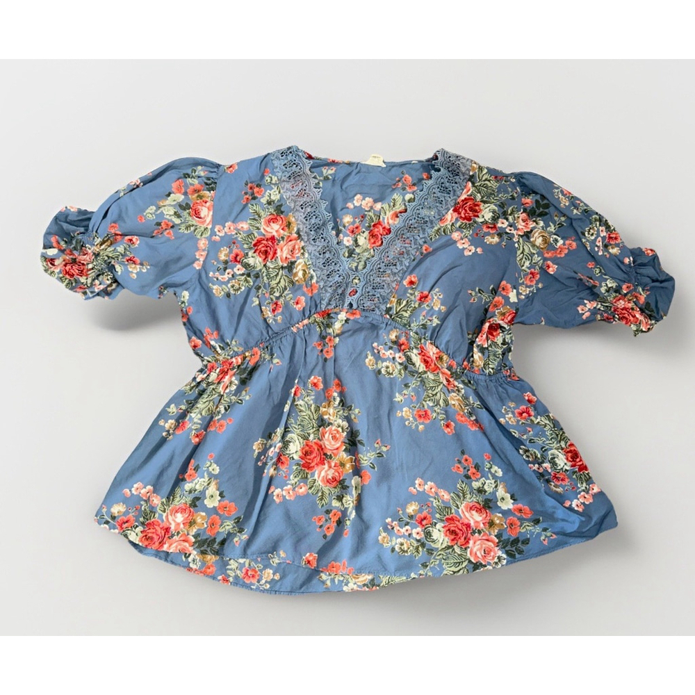 Romantic Gypsy 4X Floral Tunic Lace Lined Deep V Neck Romantic Sleeves